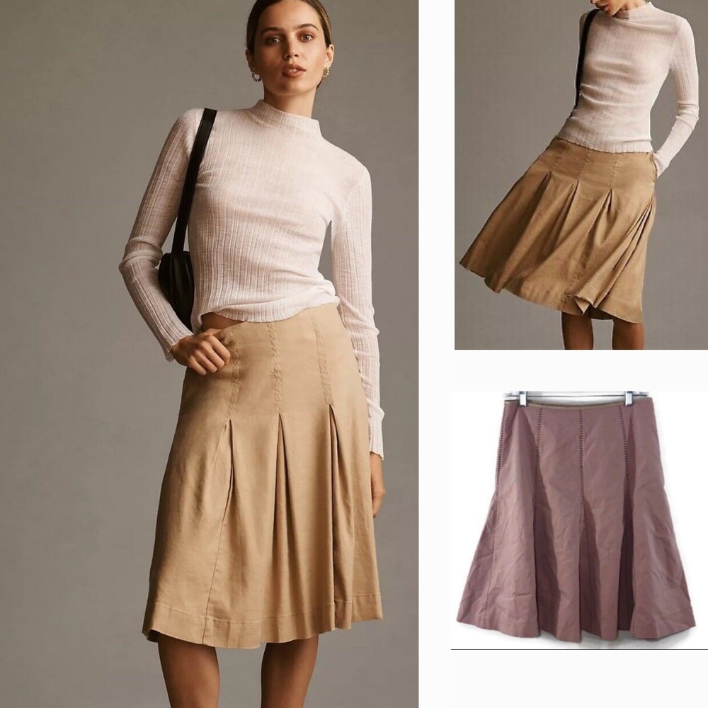 Mauve Panneled Stitch A-Line Midi Skirt